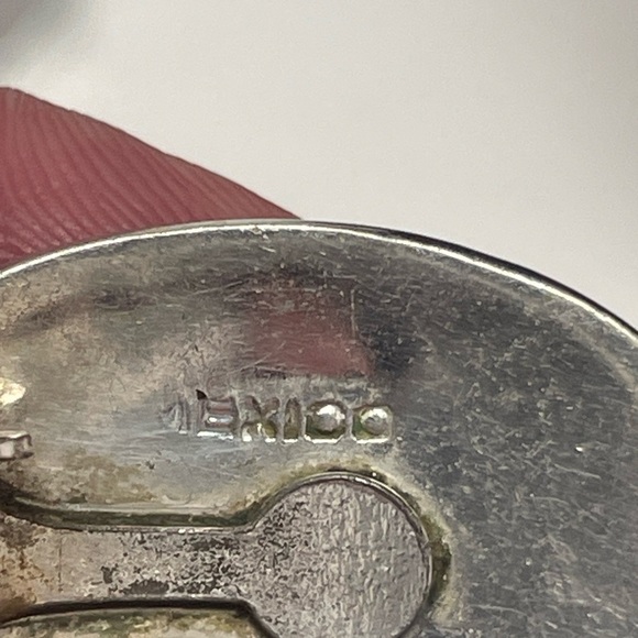 Clip on sterling silver crushed turquoise inlay floral earrings - Picture 5 of 6